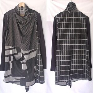 Alembika Cardigan Sweater Long Sleeve Tunic Duster Black Gray 4 XL Ribbed Mixed
